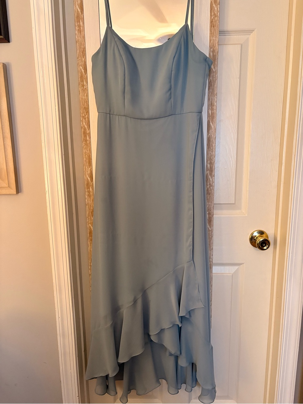 Dessy Icelandic Blue Bridesmaid Dress with Ruffle Hem